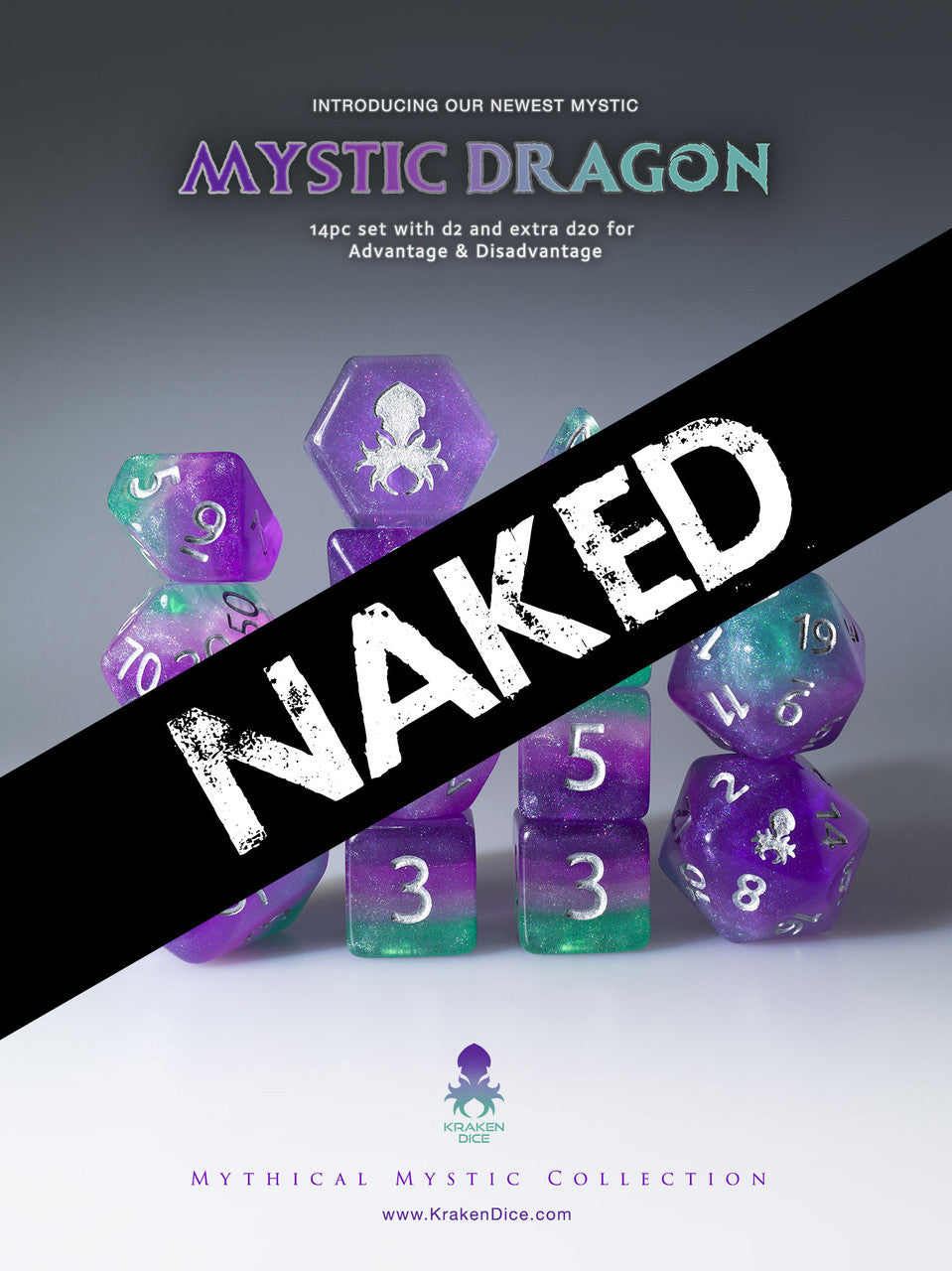 Naked Mystic Dragon 14pc Dice Set With Kraken Logo